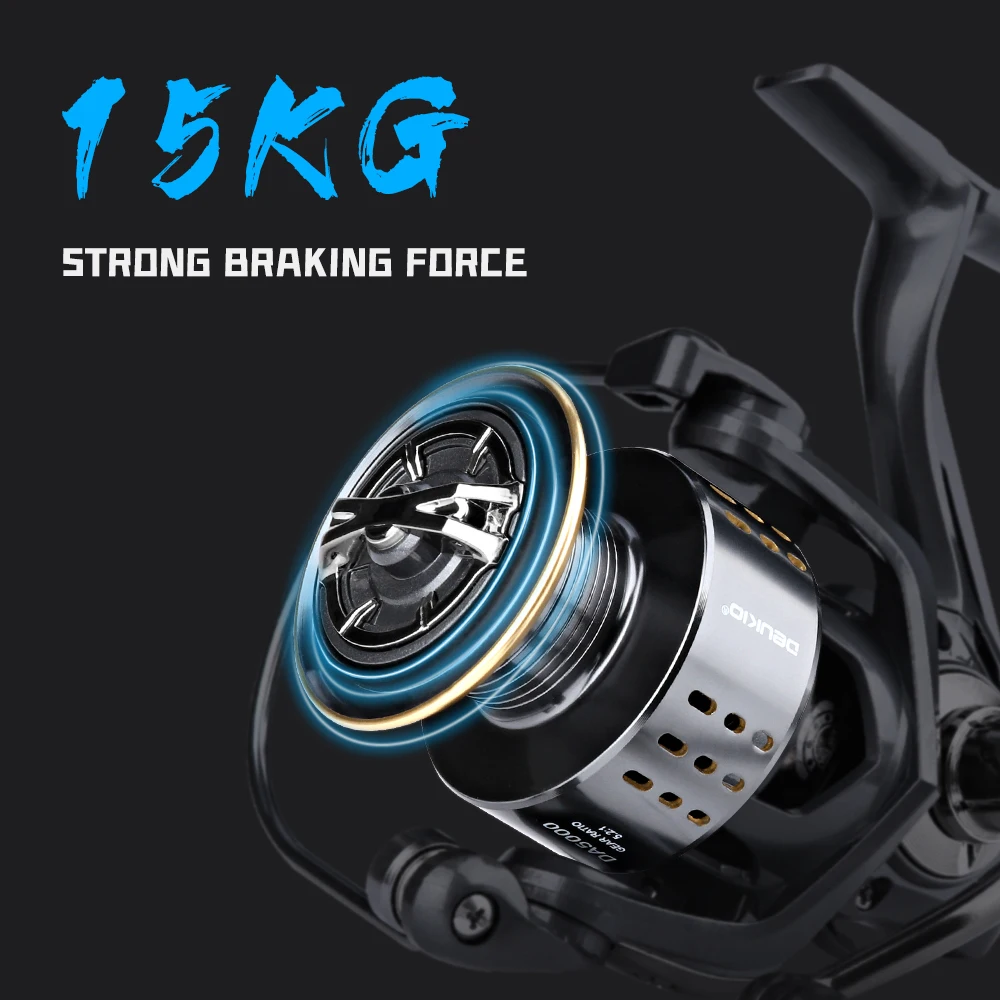 Carrete de pesca giratorio DEUKIO, ultraligero, arrastre máximo de 15kg, carrete giratorio para Surfcasting con alimentador de cebo, carretes de Jigging de agua salada - imagen 4