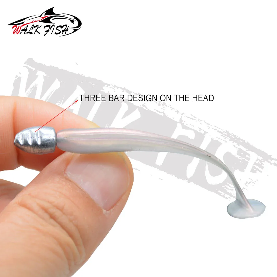 WALK FISH-señuelos artificiales de gusano de cola en T, cabeza de plantilla de pesca de fondo de raíz, gancho de cebo suave, 5 unidades por lote - imagen 4