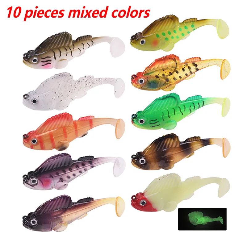 Juego de cebo de silicona suave para pesca en el mar, cebo de cola en T con anzuelos a prueba de malezas, señuelos para Lucio, aparejos de pesca, 10 piezas - imagen 2