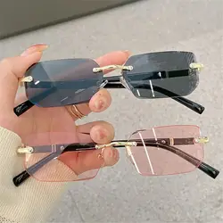 Gafas de sol rectangulares sin montura UV400 moda Y2K