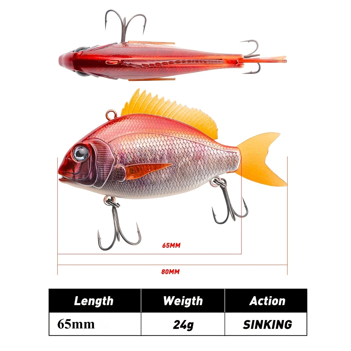 65mm 24g Zinkende vissen lokken VIB lokken voor zeebaars Trillingen vissen lokken, pak voor Zeewater en Zoet water visaas - imagen 3