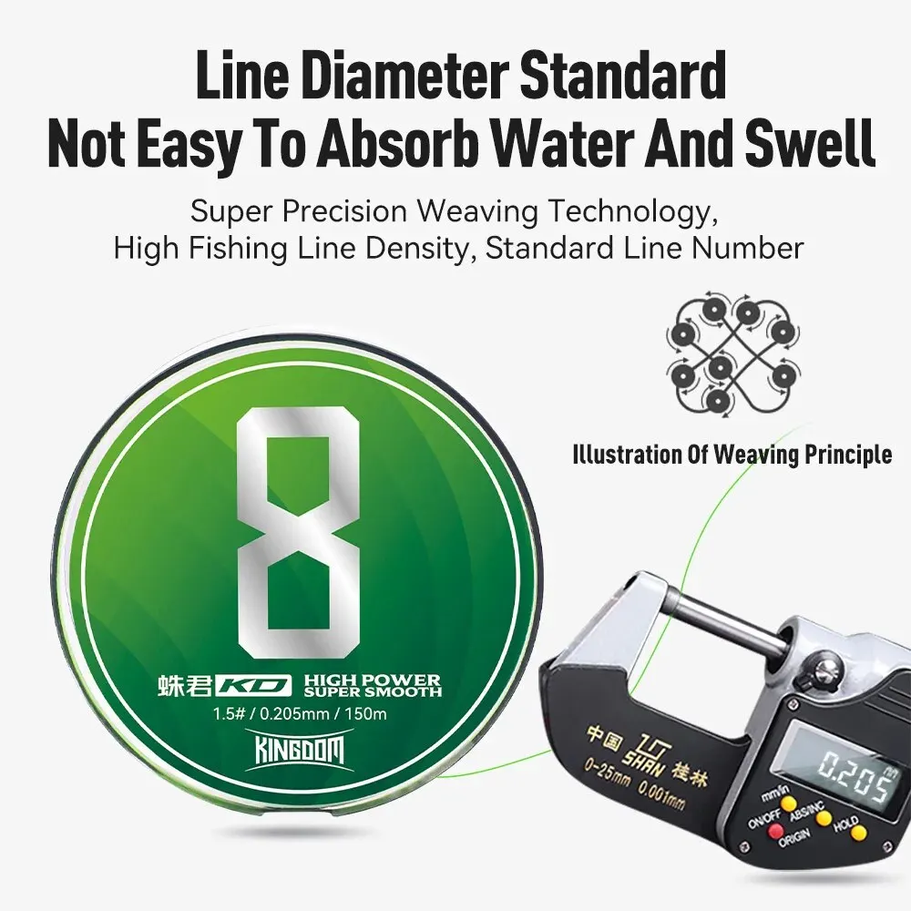Kingdom-sedal de pesca trenzado de 8 hebras, multifilamento de 150m, línea de PE 0,6, 0,8, 1,0, 1,2, 1,5, 2,0, líneas de aparejos de pesca duraderos - imagen 3