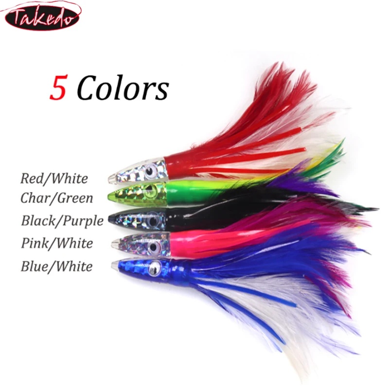 TAKEDO 32G 14CM juego grande pulpo cebo de pesca cabeza de resina SP02 falda de plumas Trolling calamar Jig señuelos cebo Artificial para atún - imagen 4