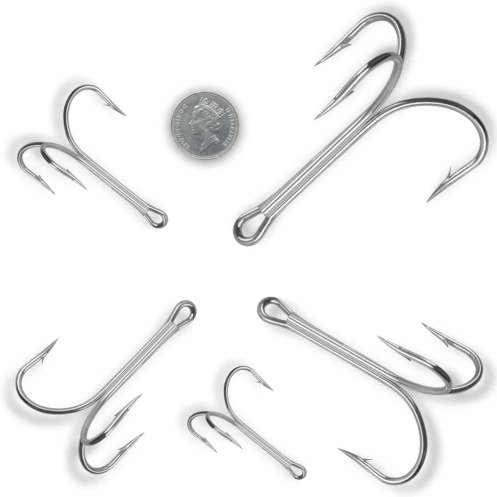 70 Uds anzuelos triples grandes clásicos anzuelos triples grandes de agua salada anzuelos de púas plateadas para pesca de gran juego de tiburón Tuan 4/0-10/0 - imagen 5