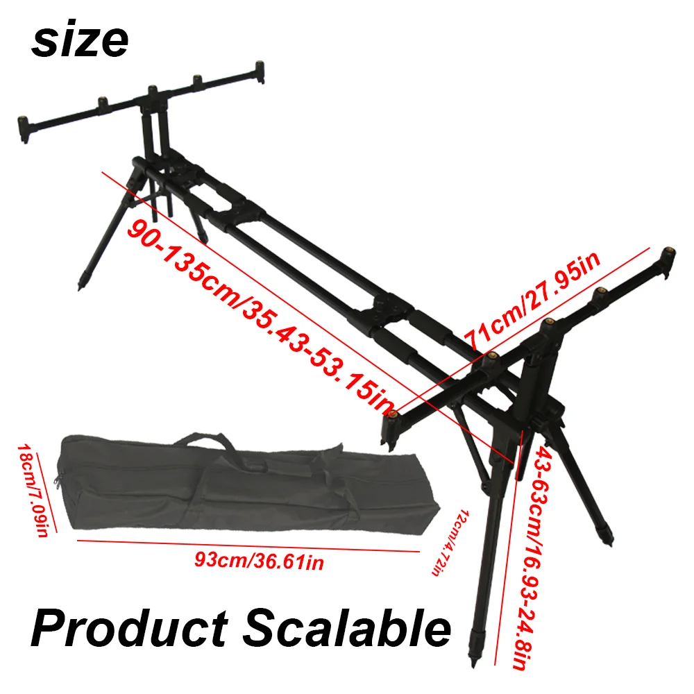 JSFUN barra paralela torreta de cinco cabezas caña de pescar de carpa soporte plegable soporte de varilla ajustable y retráctil - imagen 2