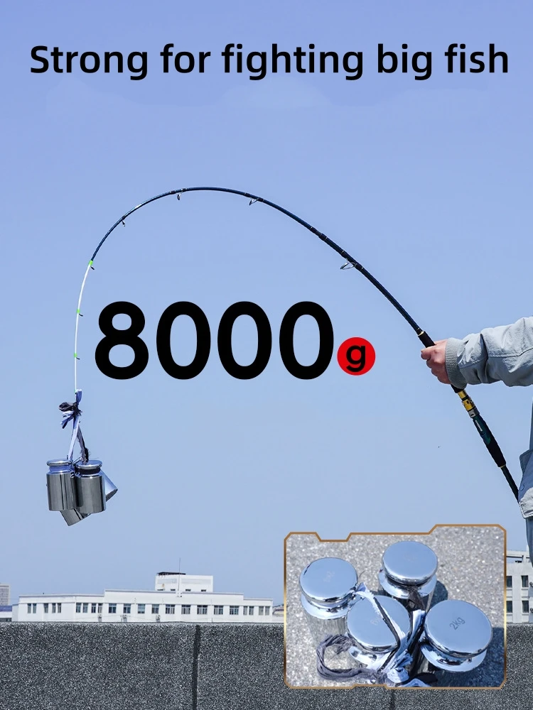 Caña de pescar multiusos de carbono para alta mar de 1.8/1.98/2.1/2.4/2.7 m, 2 secciones, punta sensible luminosa y resistente, para pesca en aguas profundas. - imagen 4