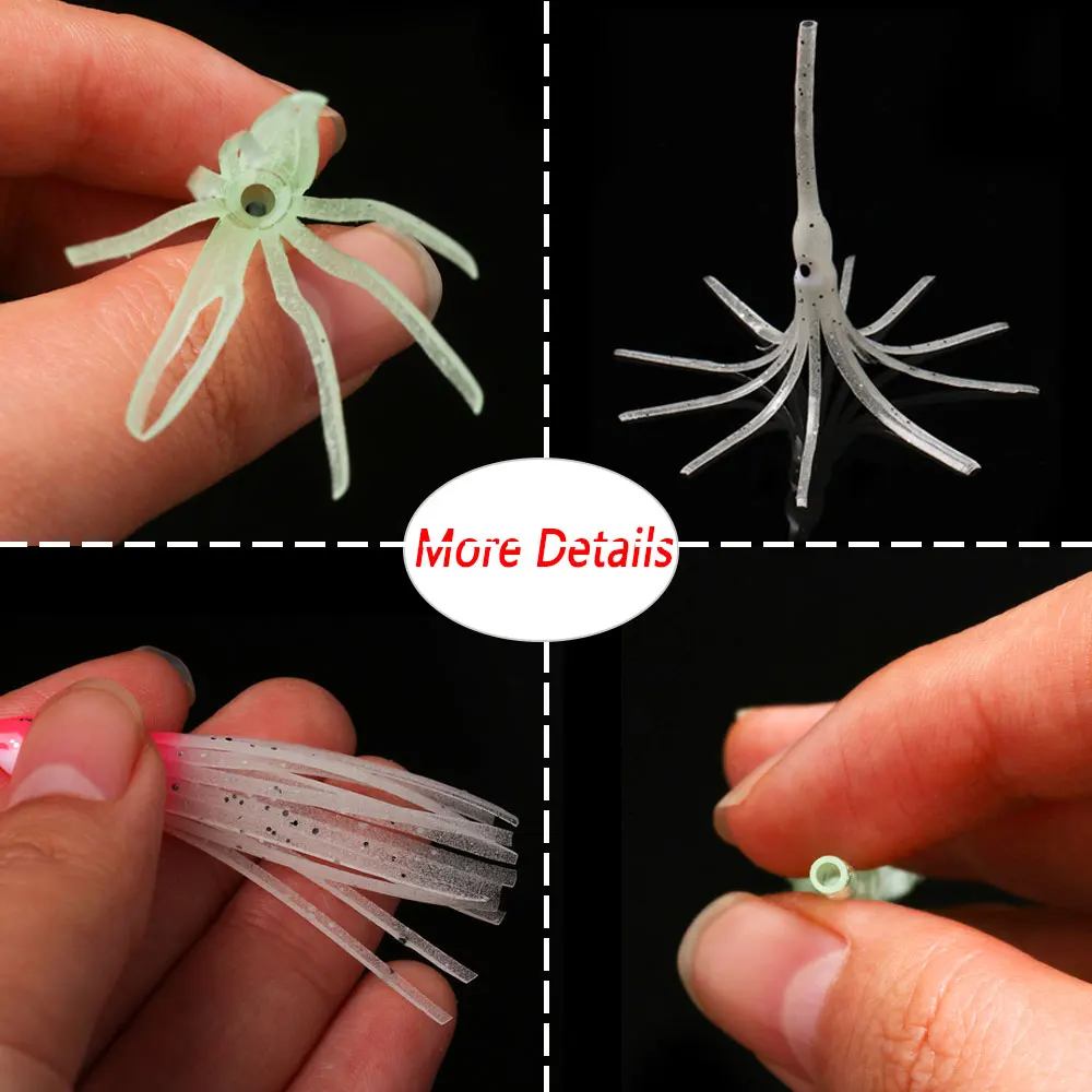 Bimoo, 2 bolsas = 20 piezas, faldas luminosas de 9cm de boca larga, faldas de calamar suaves, falda de pulpo, Señuelos de Pesca de Mar, cebos, aparejo Sabiki, Señuelos de Anguila de Pesca - imagen 5