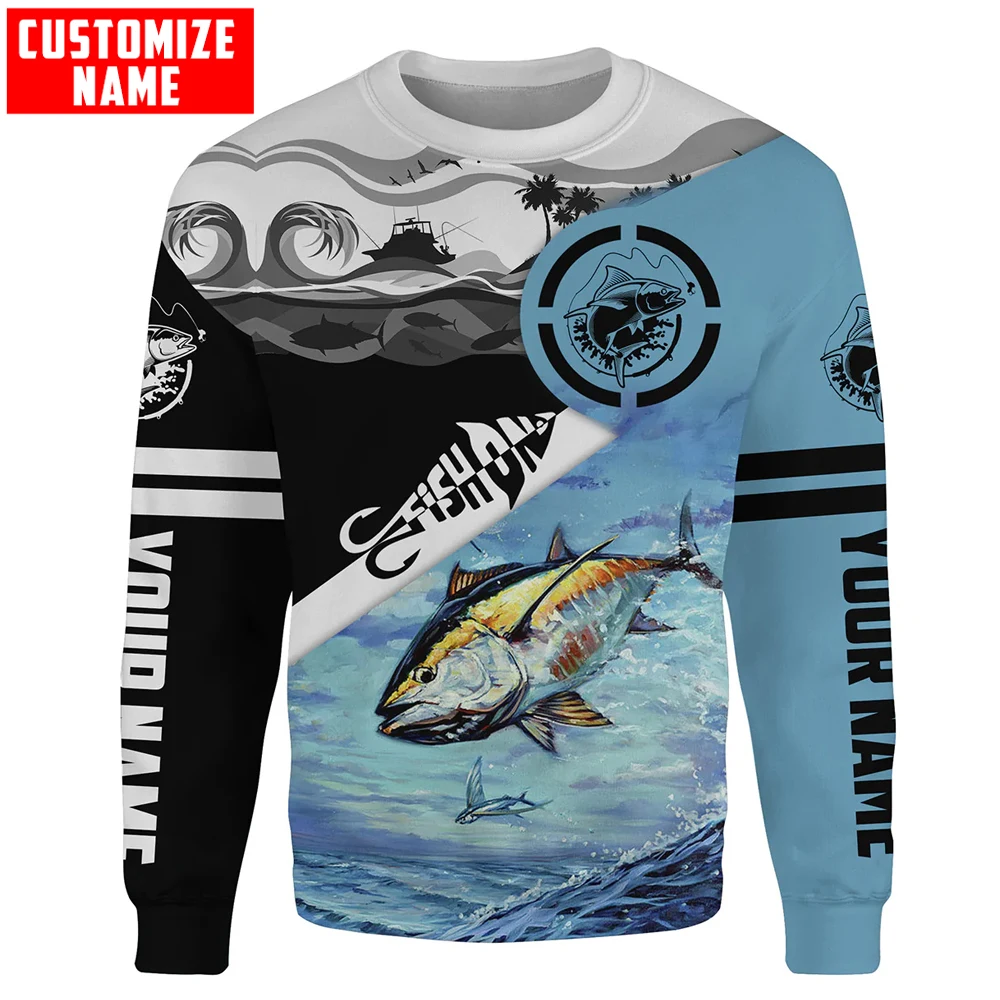 Tuna Fishing Fish On saltwater fishing Customize name 3D Printed Men's Hoodie & Sweatshirt Unisex Zip Casual Tracksuits KJ919 - imagen 5