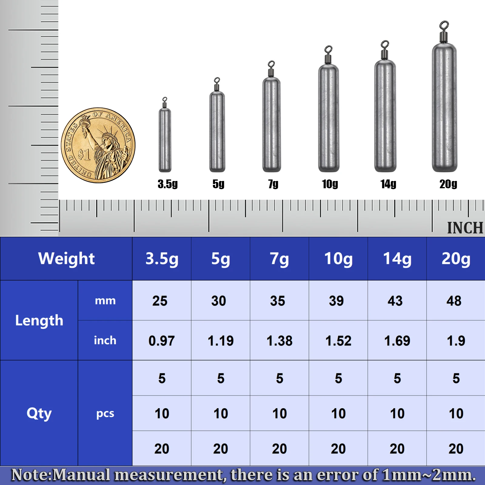 FishTrip pesas de pesca 5 ~ 20 piezas tubo bala plomada colgante para aparejo gratuito Jika Rig pesca plomo aparejos de pesca Accesorios - imagen 2