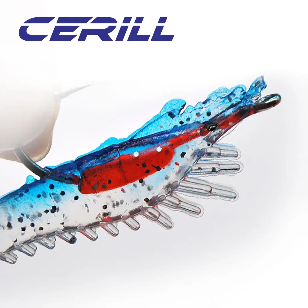 Ceril-señuelo de pesca de camarón suave de simulación, aparejo de cebo de plástico de silicona Artificial, gancho afilado, Swimbait, lubina de mar, 5 piezas, 60mm, 3g - imagen 5