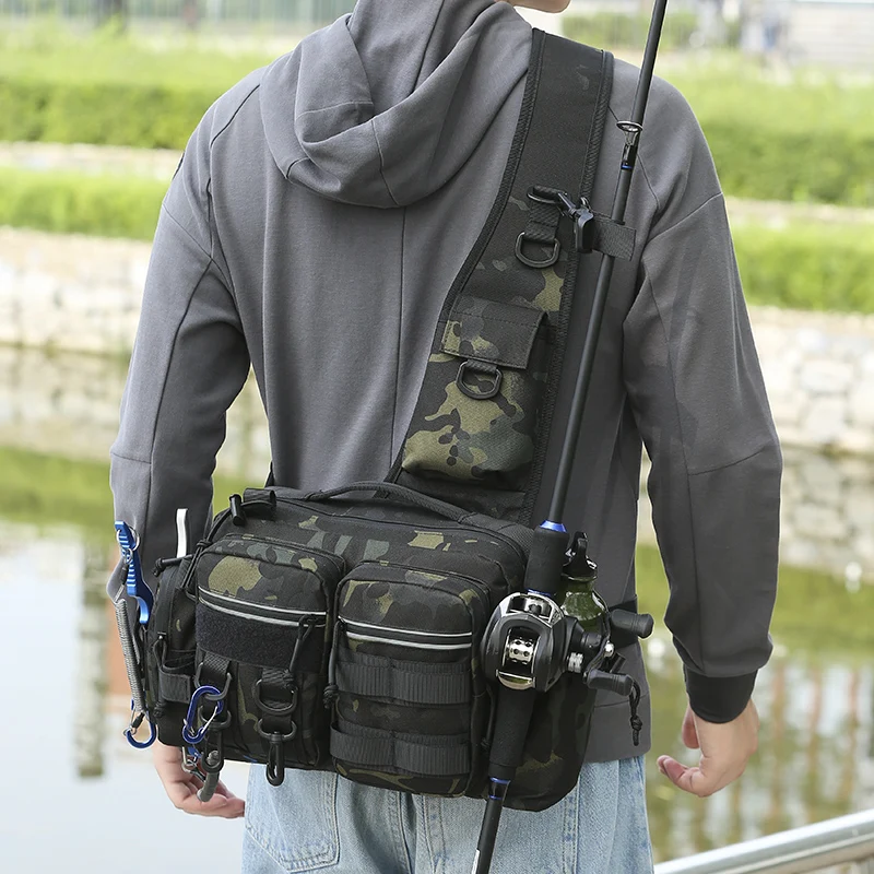 Mochila de pesca para hombre con soporte para caña, bolso de hombro táctico para deporte y caza, bolsa grande para almacenamiento para correr y ciclismo al aire libre - imagen 3