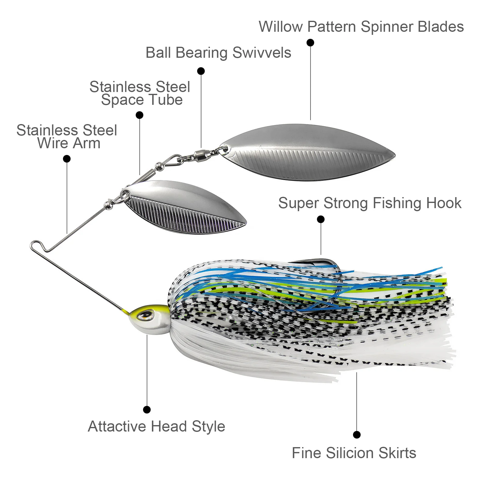 COUNTBASS-broches giratorios de 1/2oz con anzuelo 4/0 de vástago extendido, cebos de alambre con faldas de silicona, Señuelos de pesca de lubina - imagen 5