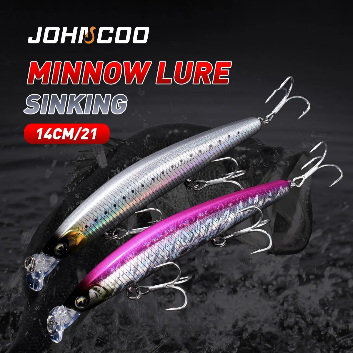 1 cebo de pececillo que se hunde, 14cm, 21g, señuelo de pesca Wobbler duro de fundición larga con piel láser, señuelo duradero de pececillo