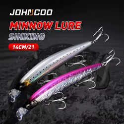 1 cebo de pececillo que se hunde, 14cm, 21g, señuelo de pesca Wobbler duro de fundición larga con piel láser, señuelo duradero de pececillo