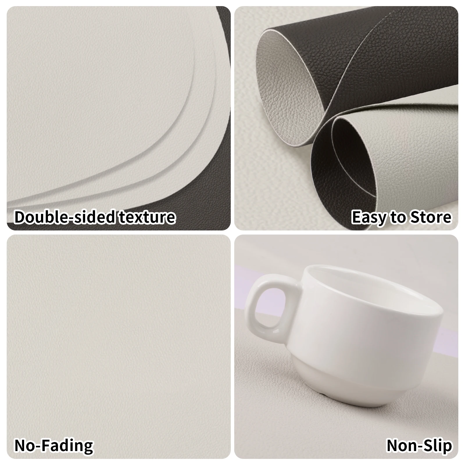 Manteles Individuales impermeables de doble cara de PU y posavasos, manteles individuales de cuero para cocina, manteles individuales lavables antideslizantes, decoración de mesa - imagen 3