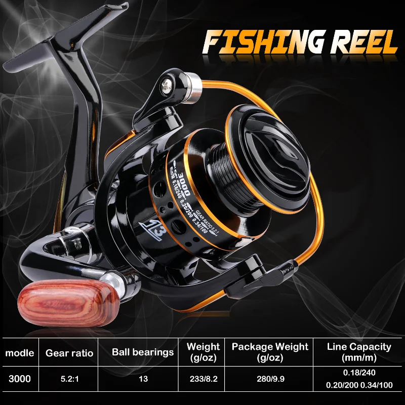 Sougayilang-carrete de pesca giratorio, accesorio con mango de corcho, arrastre máximo de 5KG, relación de alta velocidad, 13BB 3000: 1, tamaño 5,2 - imagen 2