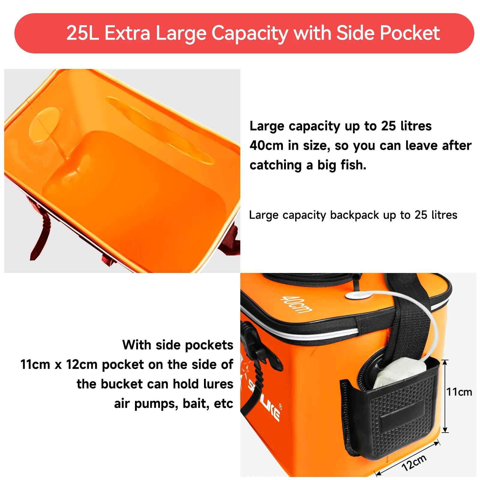 SANLIKE 40 50CM naranja cubo de pescado plegable portátil EVA material impermeable caja de pesca camping al aire libre senderismo pesca caja de agua - imagen 5