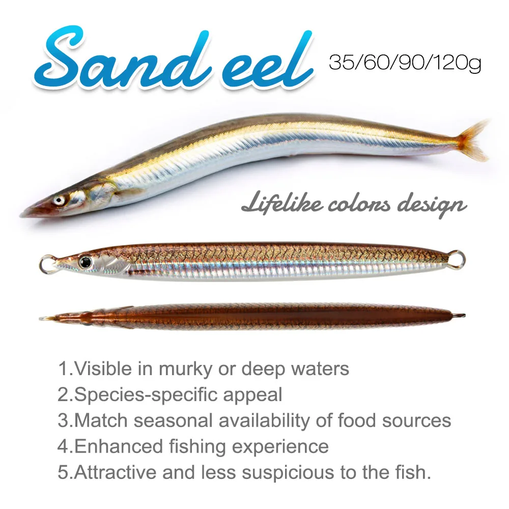 Plantilla de Anguila de arena FSTK 2024, 35g60g90g120g, hundimiento rápido, plantilla realista, señuelo de pesca de mar de fundición larga en alta mar, cebo Artificial - imagen 3