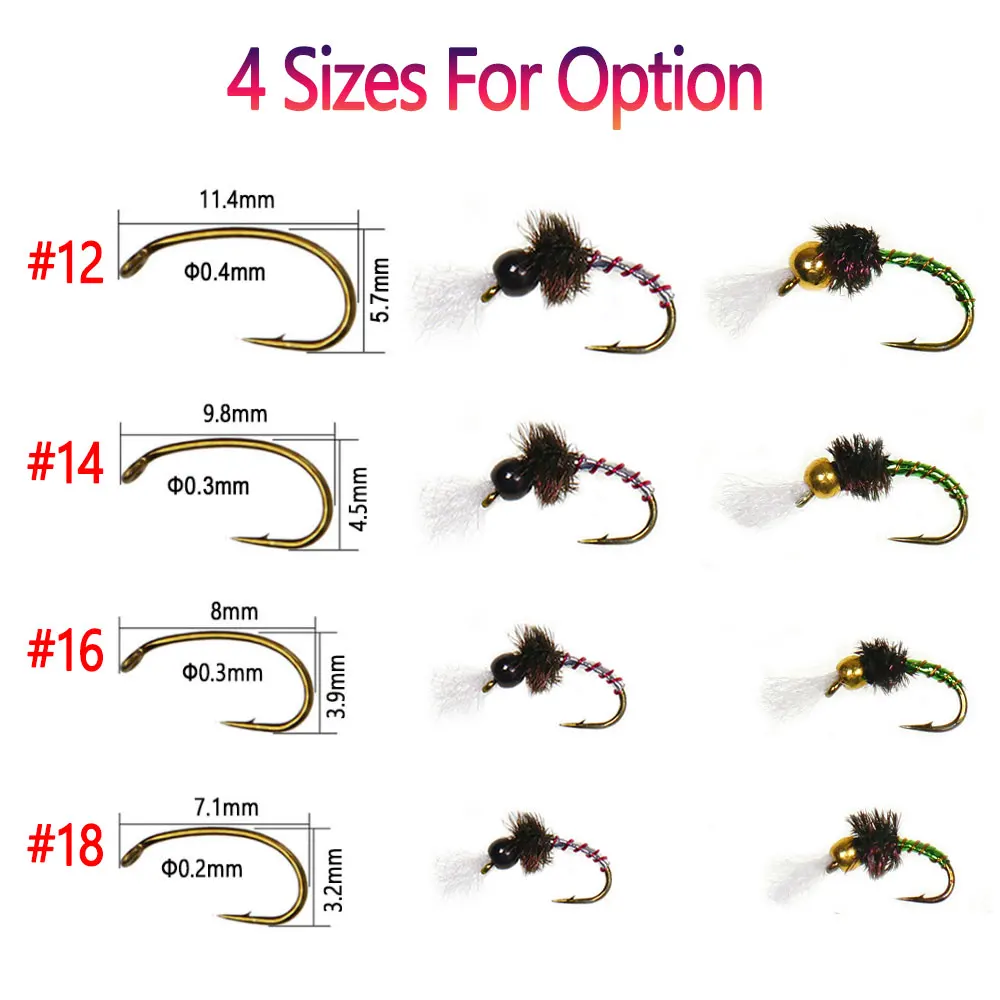 Bimoo-Señuelos de Pesca con cabeza de cuentas de latón, 6 piezas, #12, #14, #16 - imagen 4