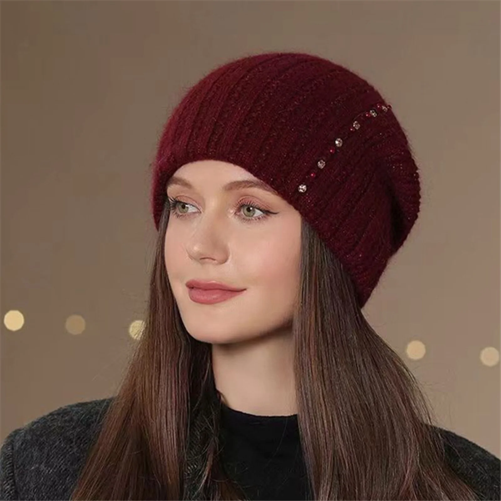 Gorro cálido de invierno para mujer, gorro de lana sin ala tejido a la moda, para ciclismo al aire libre, montar, acampar, senderismo, gorros gruesos a prueba de viento 2026