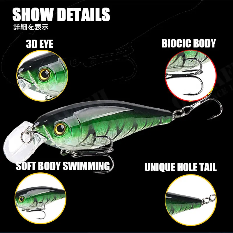 1 Uds señuelo de pesca Minnow 85MM 12G aparejos Wobbler hundidos Crankbait cebo duro Artificial Swimbait Peche Carpe Leurre equipo - imagen 5