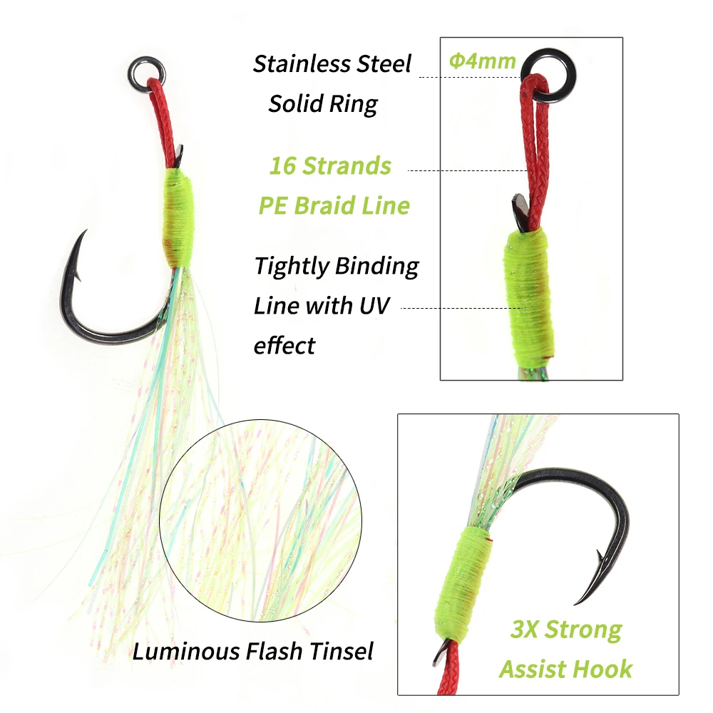 Elllv-anzuelo de pesca jigging de fundición a tierra, único fuerte señuelo, luminoso, 3X, aparejos de pesca de agua salada, 10-15 #, 5 unids/lote por bolsa - imagen 4