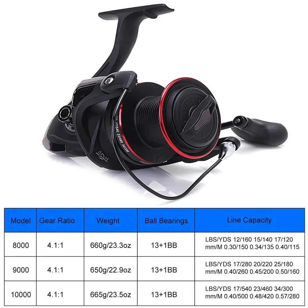 Rueda de pesca al aire libre de 14 ejes 13 + 1bb 4,1: 1 carrete de Metal de gran distancia 8000 9000 10000 rueda giratoria de pesca - imagen 2
