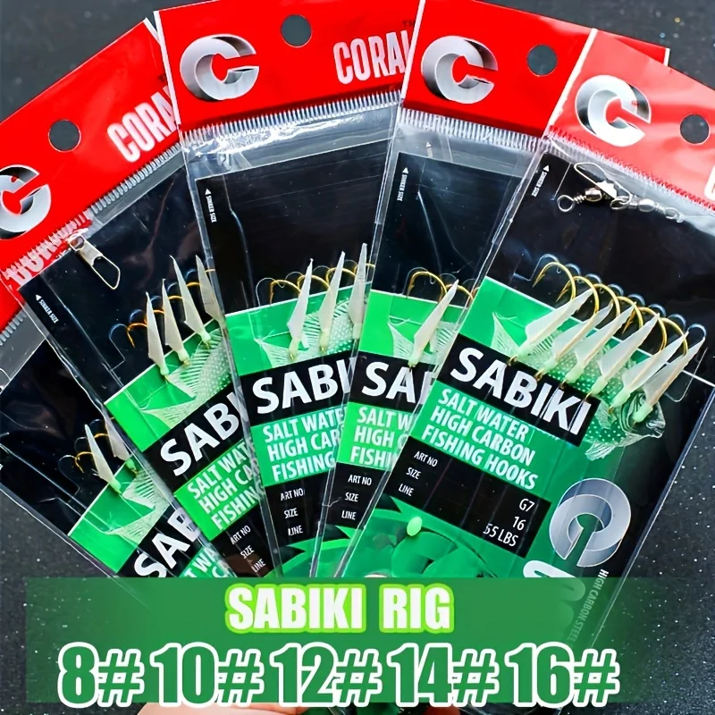 TAKBAS Sabiki Rigs luminosos – Anzuelos alto carbono mar y río - imagen 3
