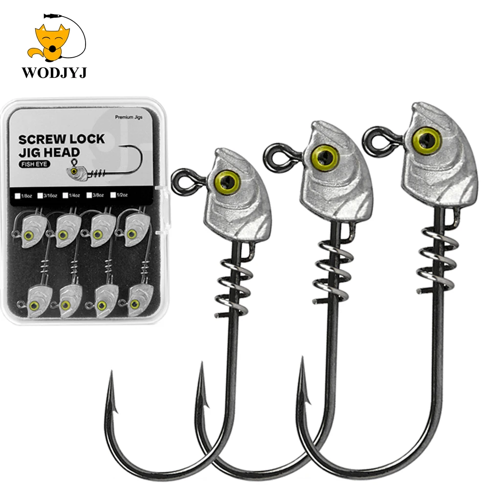 WDJYJ 15 unids/caja 5g 7g 10g 14g anzuelo de cabeza de plantilla de gran calidad con bloqueo de tornillo, anzuelos de jigging de cabeza de pez fuertes para pesca con señuelos blandos