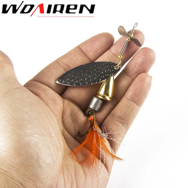 1Pc Spinner cuchara señuelo de Pesca gancho señuelos giratorios lentejuelas de Metal anzuelos de cebo Peche Jig Pesca Leurres aparejos de Pesca - imagen 2
