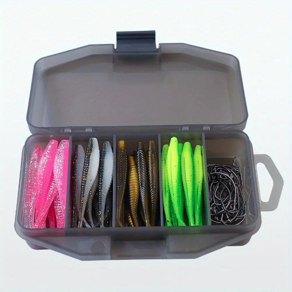 Juego de cebo suave de pesca con anzuelos de manivela, cola de horquilla con caja de almacenamiento, juego de cebo biónico para peces, Swimbaits impermeables, 61 Uds. - imagen 4