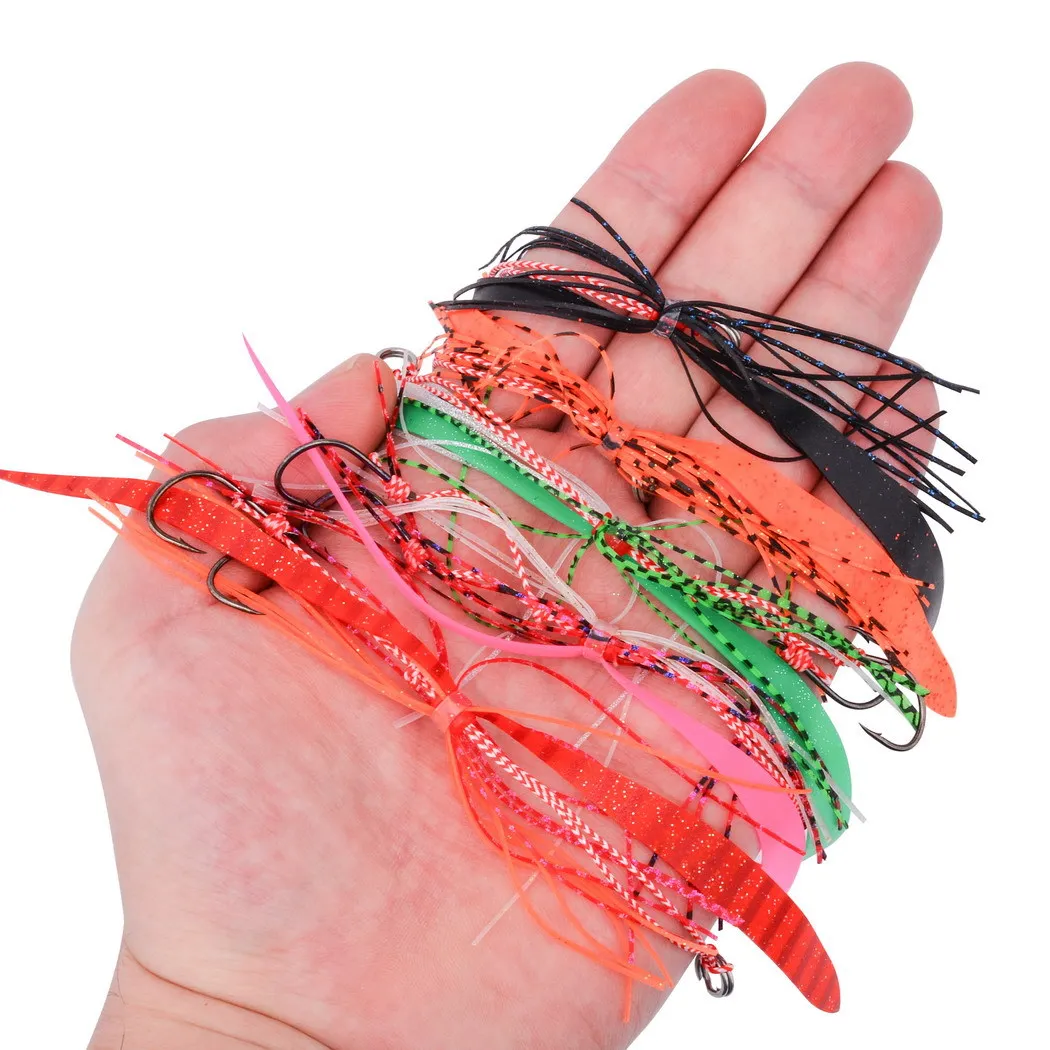 10 unids/set señuelo de falda de sílice para pesca, cebo de pesca de mar con anzuelos dobles de acero rico en carbono, equipo de pesca para barco, señuelo de remolque - imagen 5