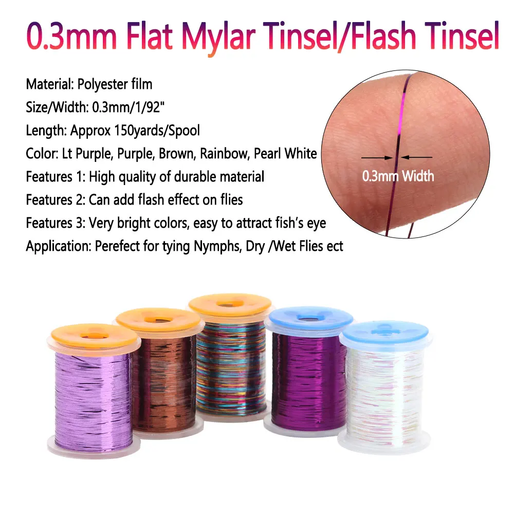 Bimoo-anzuelo plano de Mylar de 0,3mm, Material de atado de moscas, oropel holográfico de Flash, Serpentina de Ninfa húmeda y seca, Señuelos de pesca de trucha - imagen 2