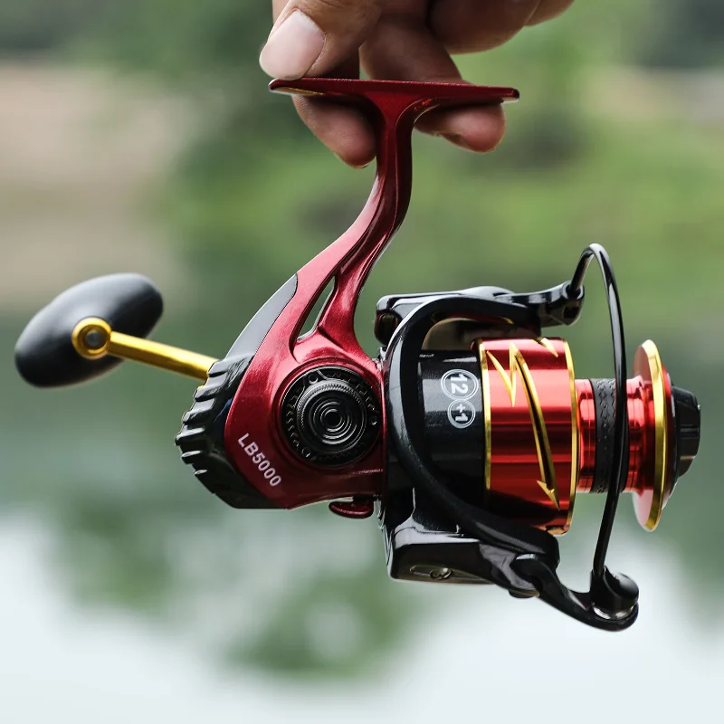 Sougayilang-carrete de pesca giratorio de Metal, aparejos de pesca, relación de alta velocidad, 12 + 1BB, 1000: 1, 5000-5,5 - imagen 5