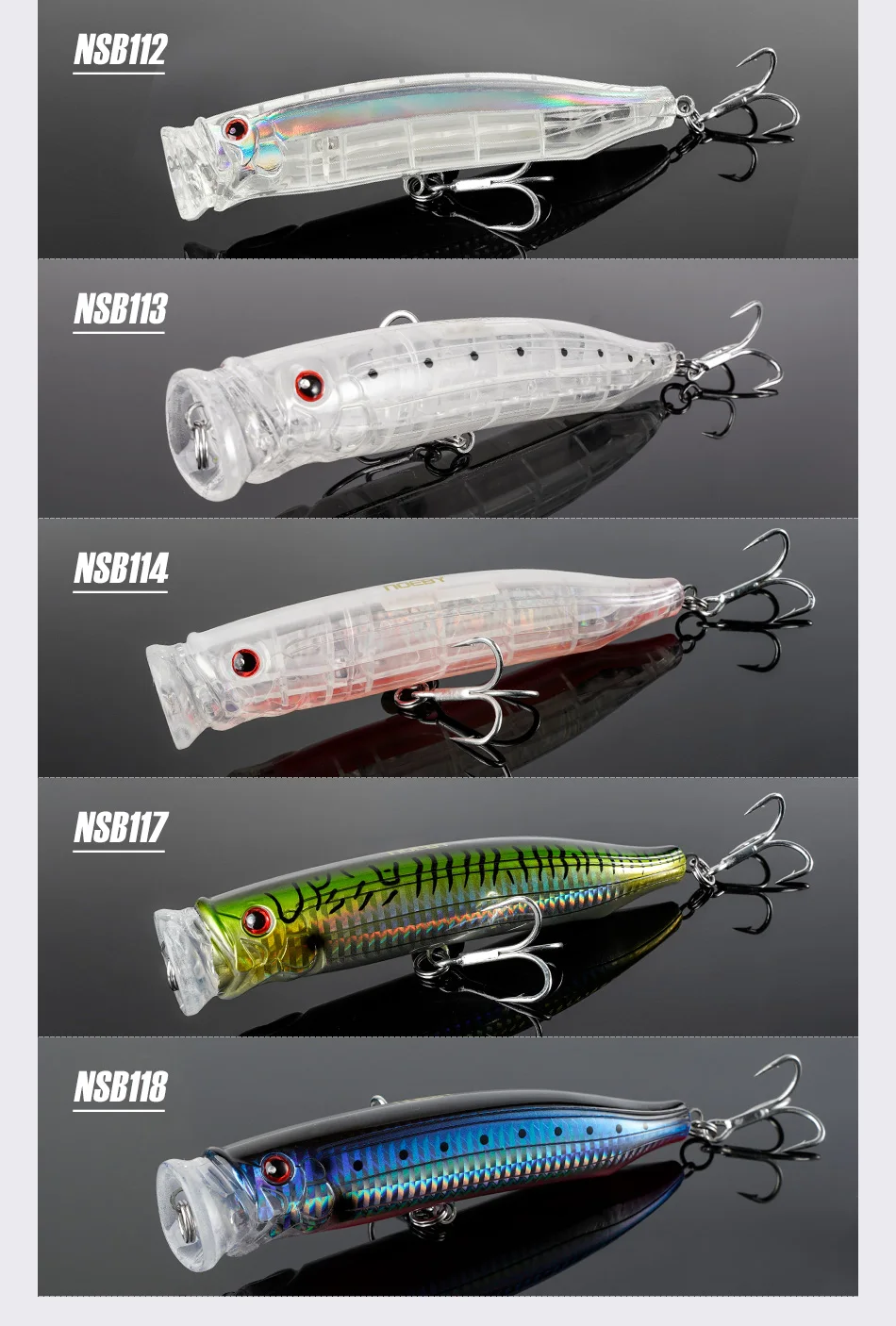 Noeby-señuelo de pesca Topwater Popper, 100, 120, 150mm, Wobbler, cebos duros artificiales, alimentación Popper para lubina, atún GT, Señuelos de Pesca - imagen 4