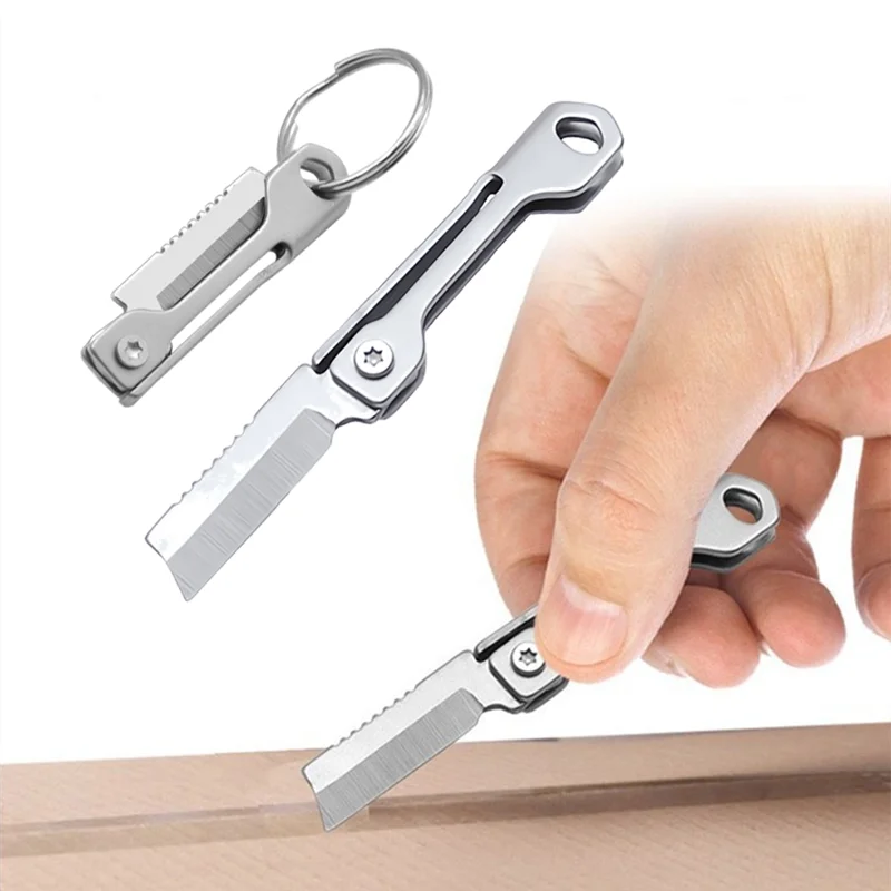 Mini cuchillo plegable de acero inoxidable para exteriores, suministros de acampada, llavero de cabeza cuadrada, colgante, cuchillo de desembalaje de bolsillo portátil, 1 ud. - imagen 2