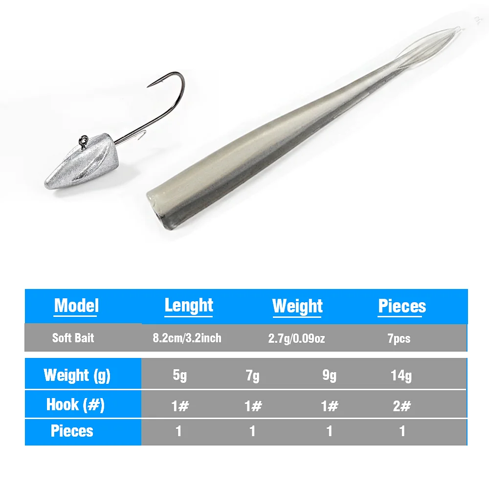 11 Uds. (cebo suave, 7 Uds. Y 4 Uds. Cabeza de anzuelo) combos de pececillo con cabeza de plantilla de 3,02 "para enrollar y dardos, cebo de natación de PVC para Lucio de lubina - imagen 2