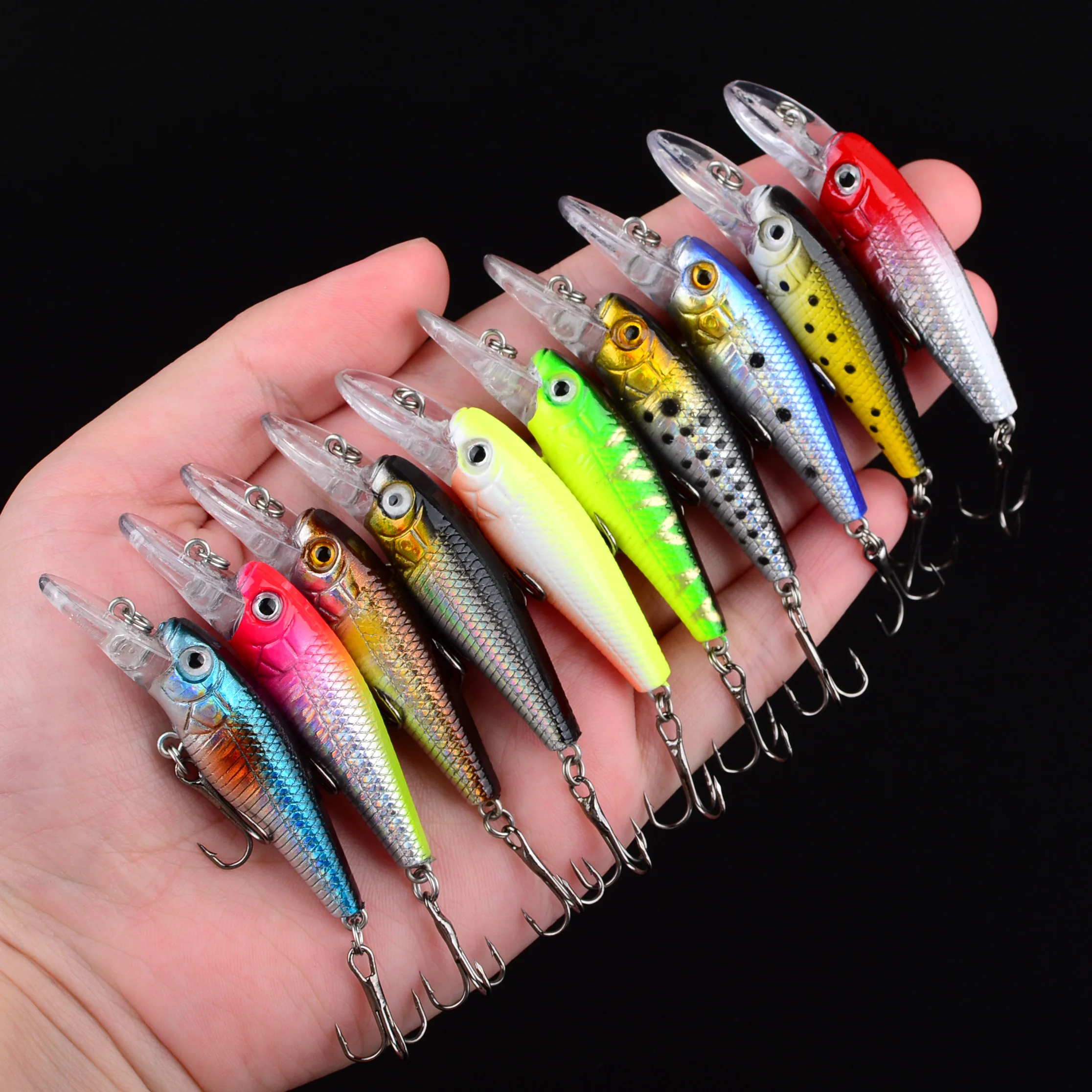 10 Uds. Señuelos de pesca Minnow cebo duro Jig wobbler Bass Pike señuelo cebos artificiales de plástico para aparejos de pesca