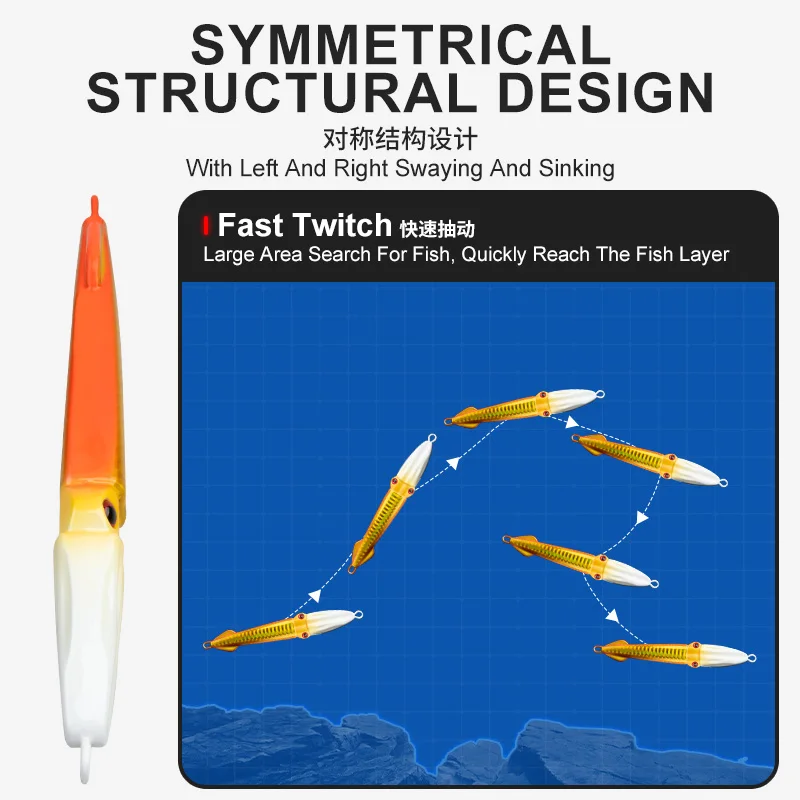 TEASER J134 100g 150g barco pesca cohete calamar biomimético Jigging cebo luz nocturna pesca en el mar hundimiento rápido plantilla de Metal duro señuelo - imagen 5