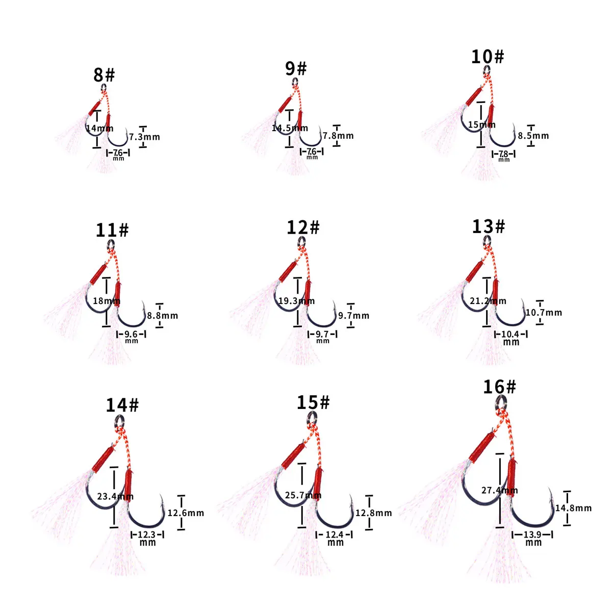 5 pares de plantillas de Pesca fundidas, anzuelo de asistencia con púas, doble par de anzuelos, hilo de pluma, Pesca, señuelo de Pesca de acero rico en carbono, Jigging lento - imagen 2