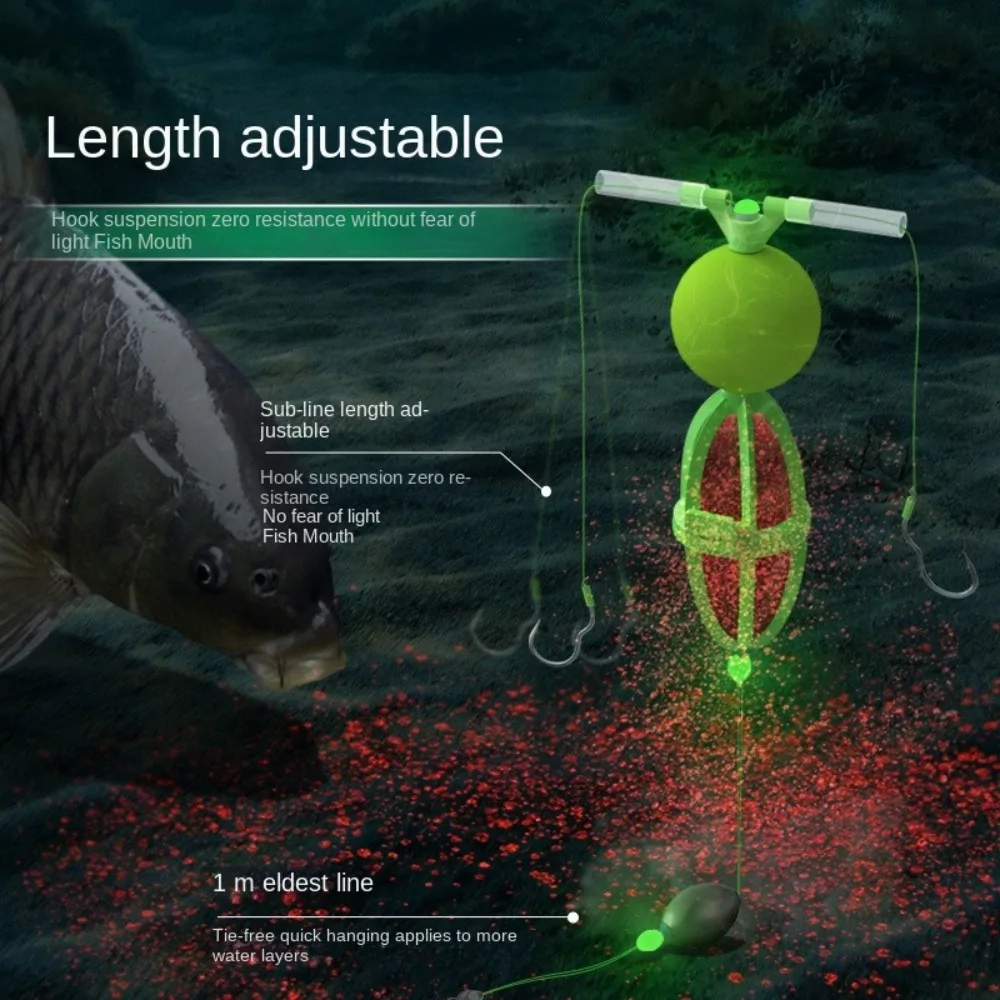 Ganchos doble abatibles, jaula para cebo de pesca, línea de acero al carbono de plástico de alto índice, alimentador de grupo, plomo, anzuelos dobles de Color verde