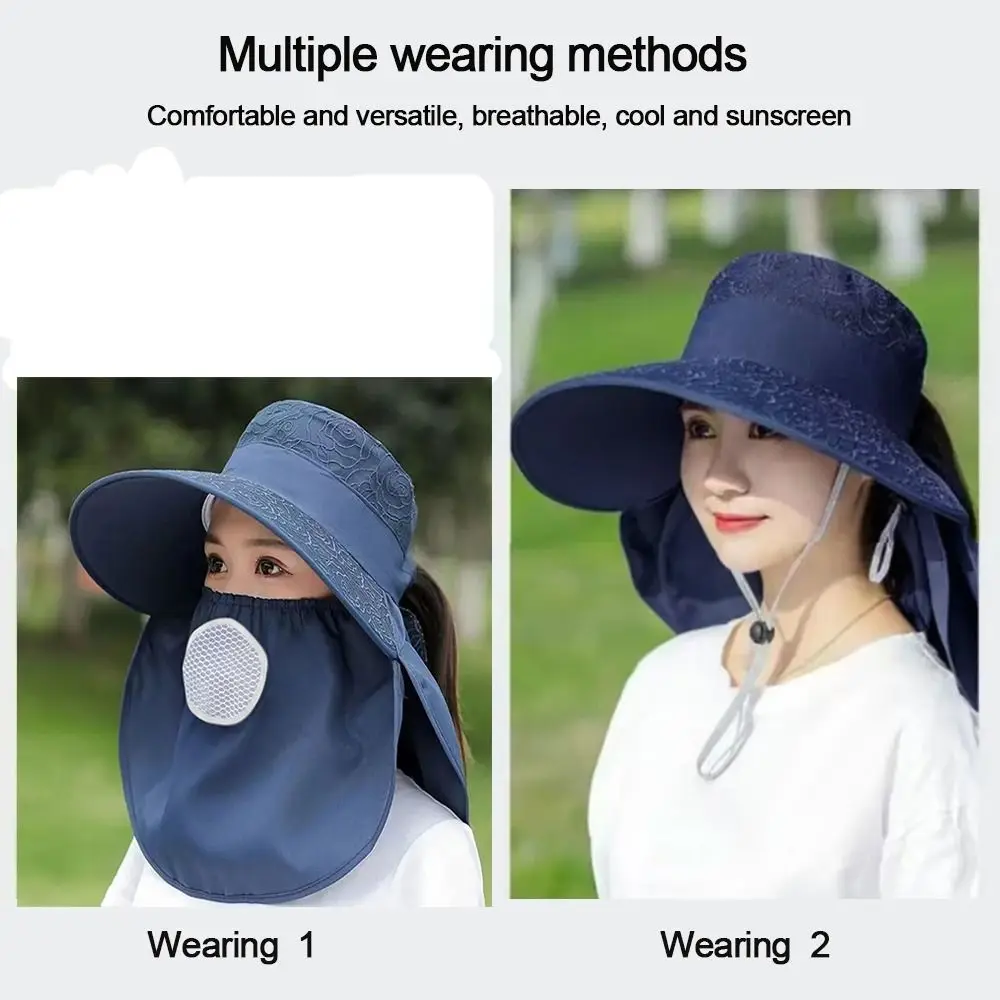 Sombrero de sol con orejeras de verano, protección UV, ala ancha, sombreros de mujer, protección solar de encaje para cara y cuello, gorra con protección solar para mujer - imagen 2