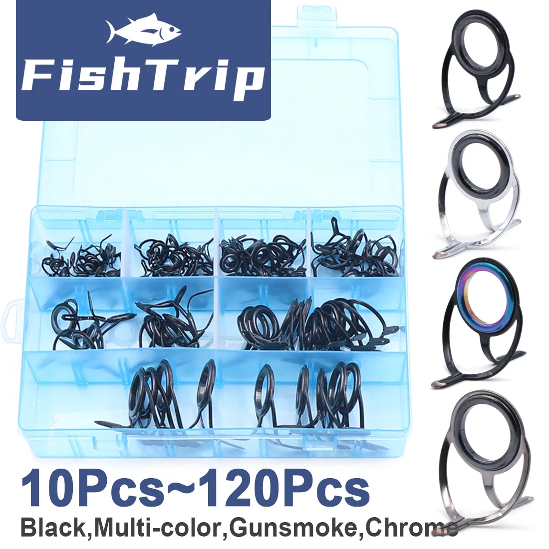 FishTrip-Kit de reparación de guías de caña de pescar, guía de doble pie, marco de acero inoxidable para reemplazo de construcción de caña giratoria/fundida