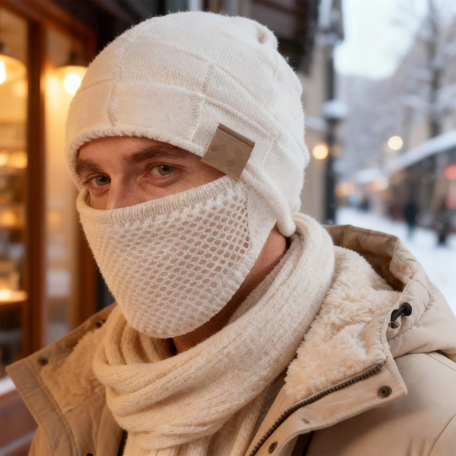 Gorro cálido de invierno para hombre, gorro tejido a la moda para exteriores, gorro de felpa grueso a prueba de viento, gorro cálido para ciclismo, montar, acampar y pescar - imagen 2