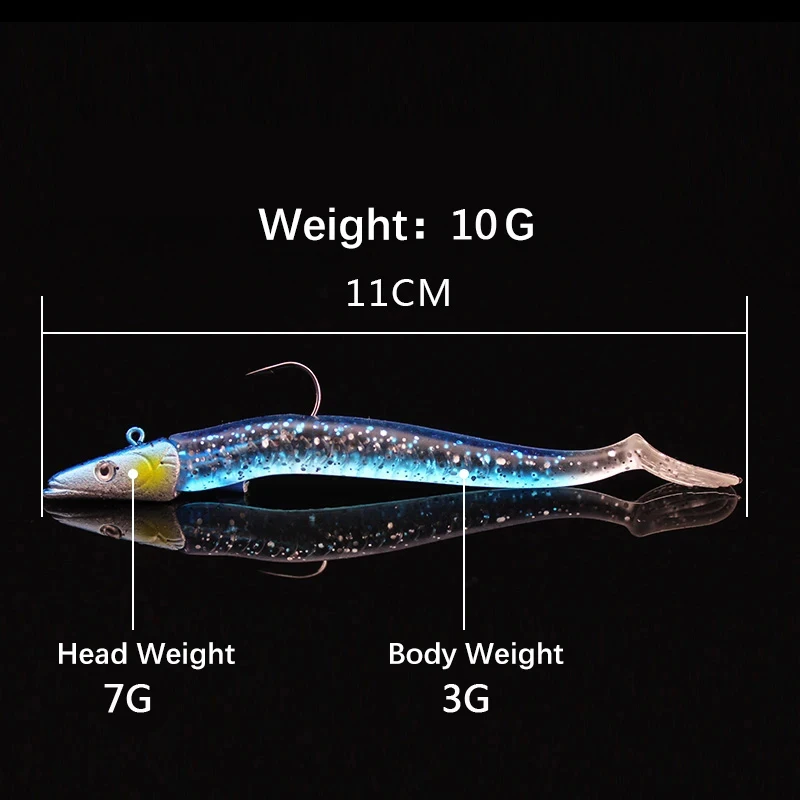 5 unids/bolsa pesca Minnow Jig Head señuelo suave 10g/0,35oz 11cm/0,39 pulgadas Wobbler Swimbait con anzuelos Lucio señuelos lubina aparejos de pesca de mar - imagen 3