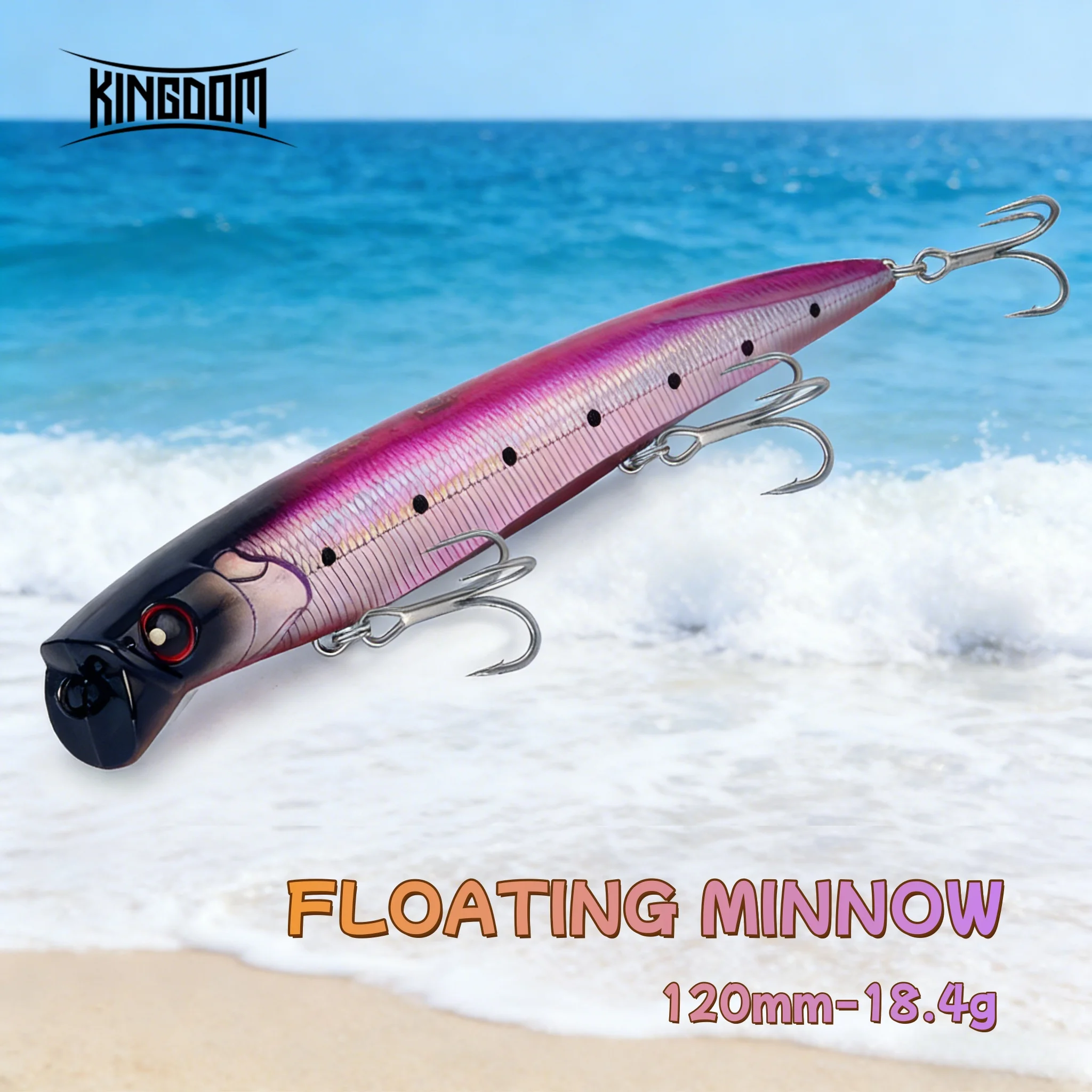 Kingdom Popper-señuelo de pesca flotante, 120mm, 18,4g, Minnow Topwater, superficie Jerkbait, cebo Artificial, pesca de Lucio de lubina de agua salada - imagen 2