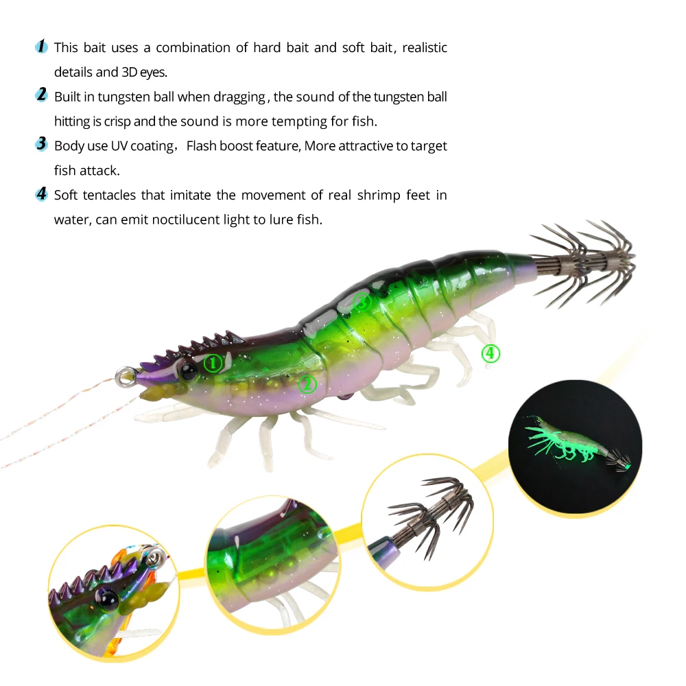 Nuevo Plantilla de calamar de 15g y 80mm, señuelo de sepia de hundimiento lento, cebo Artificial de pulpo, calamar, pez para anzuelo de camarón, Señuelos de Pesca de Mar - imagen 2