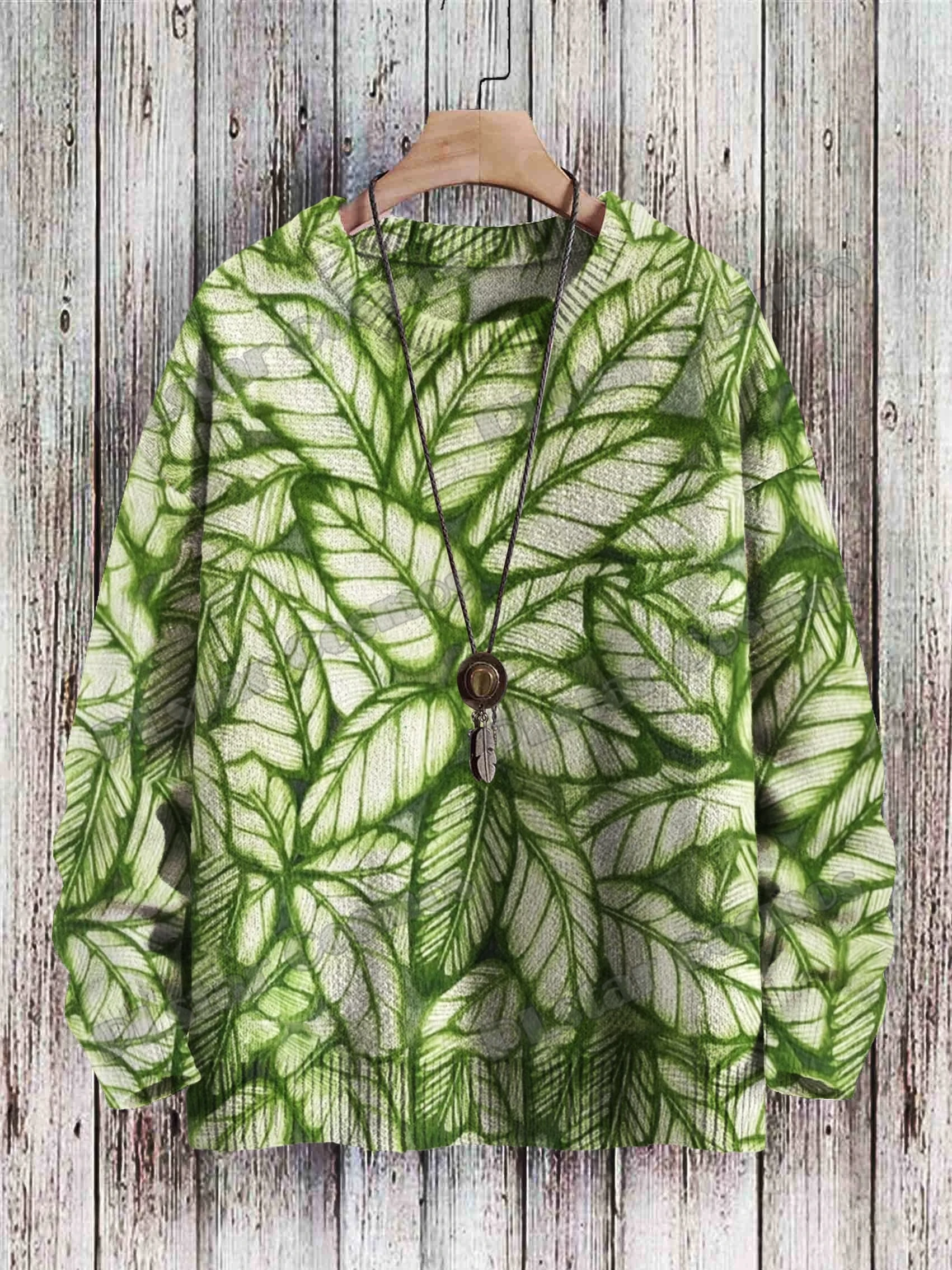 Jersey de punto informal Unisex de invierno, suéter Retro de hojas verdes y sol con arte de árbol, suéteres de punto con cuello redondo impresos en 3D KMY31