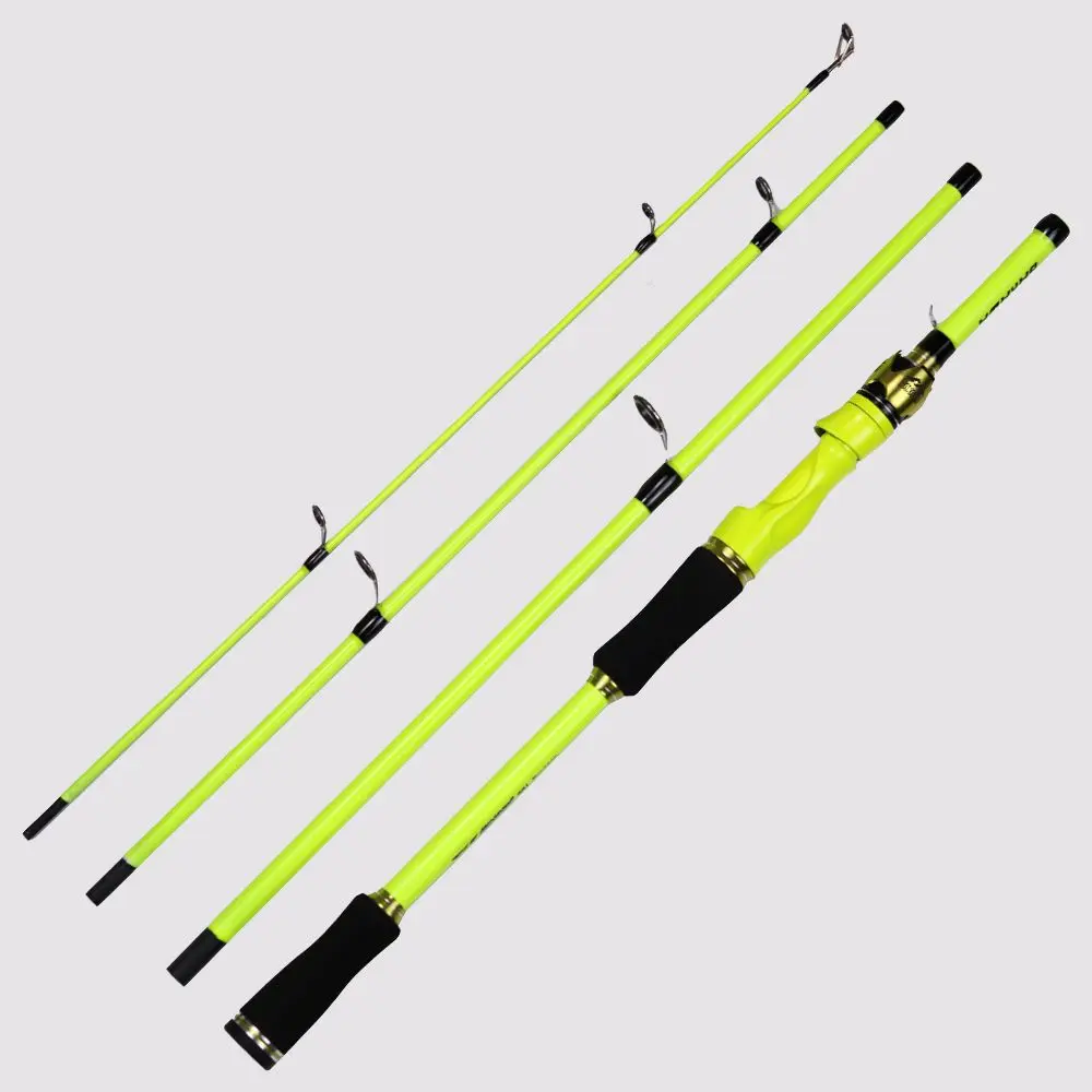 Una caña de pesca amarilla con un mango negro