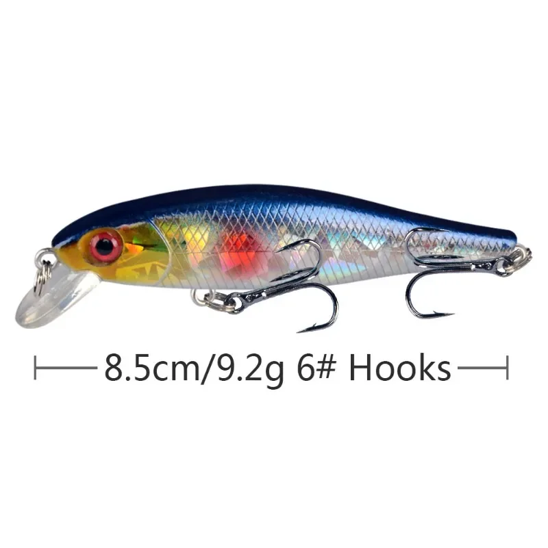 Señuelos de pesca Minnow, Crankbait Wobblers, cebo duro artificial, Lucio carpa lubina, Swimbait flotante, ojos 3D, 9,2G, 8,5 cm, 1 pieza - imagen 5